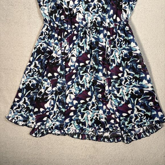 Torrid Womens Size 0 (L) Mini Ruffle Trim Dress Chiffon Floral Blue Swirl Ditsy - Picture 4 of 15